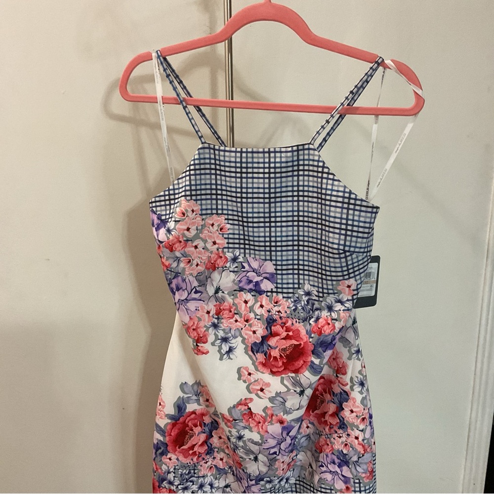 Guess Floral Checkered Mini Dress Size 12 NWT - Picture 4 of 13